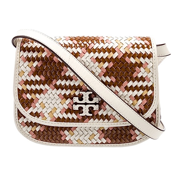 NEW Tory Burch Britten Multicolor Leather Woven Crossbody Shoulder Summer Bag - Picture 2 of 10